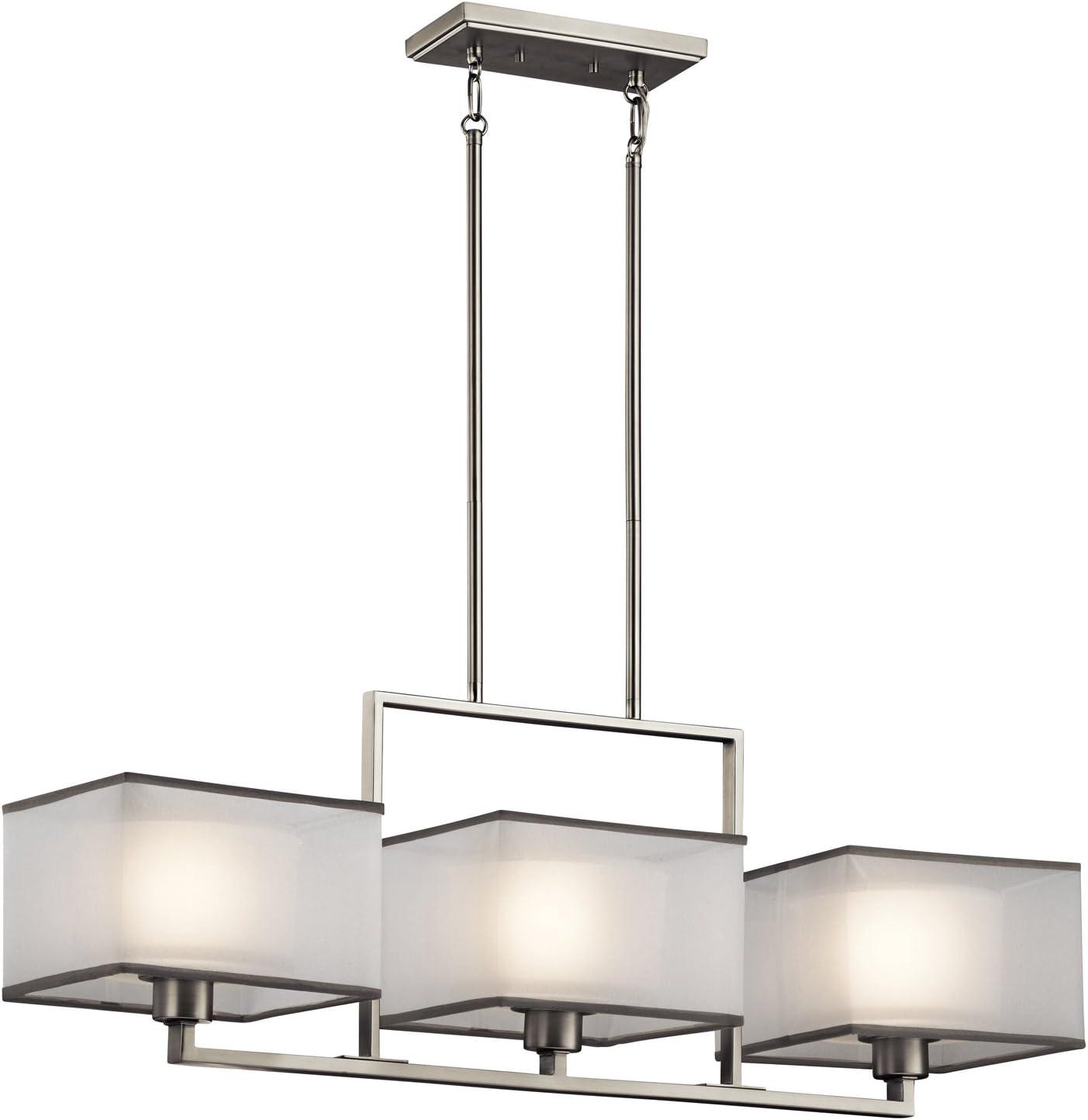 Kailey 3-Light Brushed Nickel Linear Chandelier with Satin Etched Glass