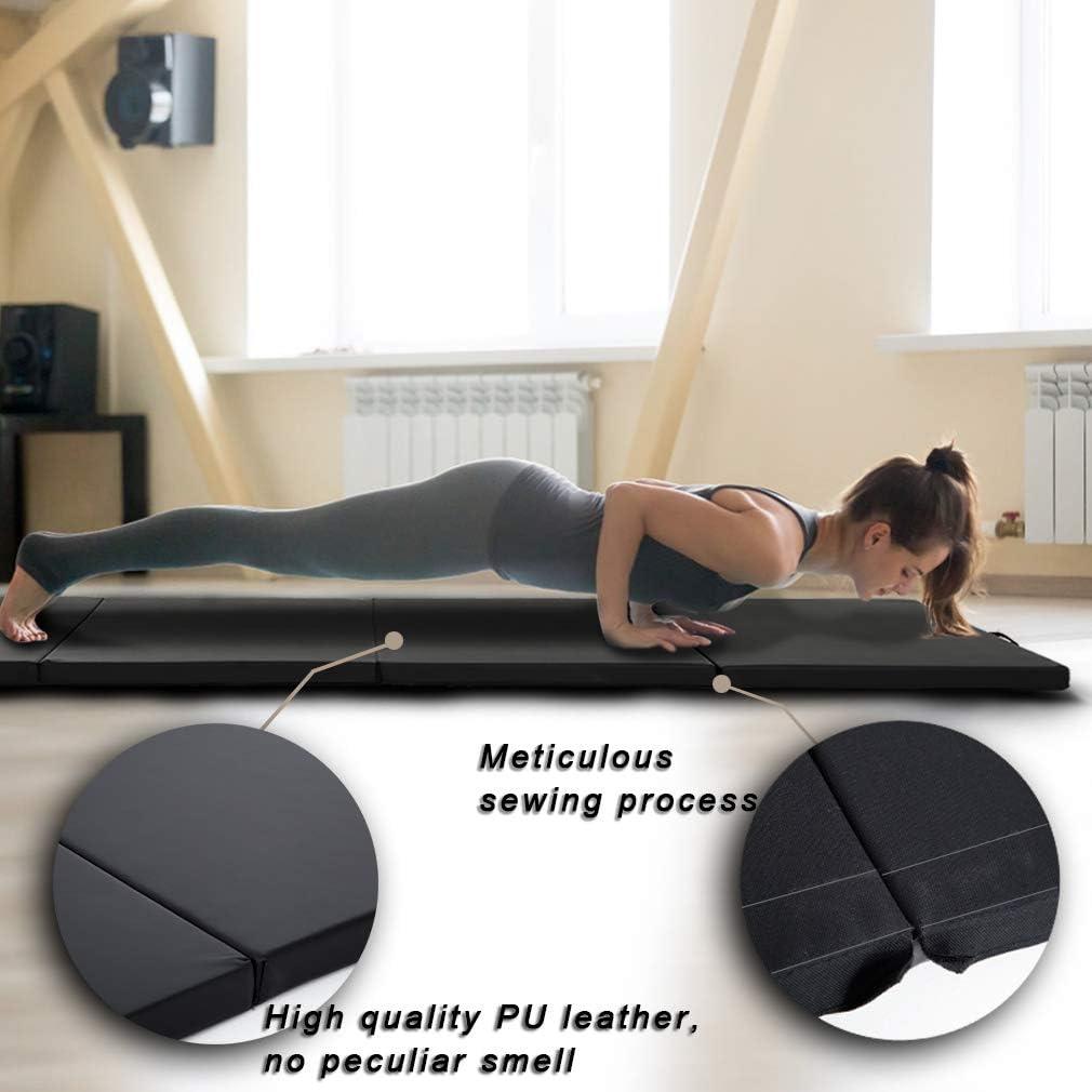 Gymnastics Tumbling Mats Portable Gymnastics Mat Foldable Tumbling Mat 4'x8/2'x6' PU Leather Exercise Mat Yoga Mat with Carrying Handles for home Workout outdoor Yoga Gymnastics