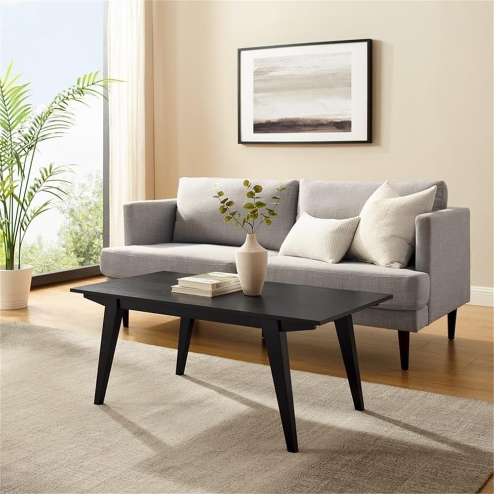 Black Solid Wood Japandi Minimalist Coffee Table, 43 Inch