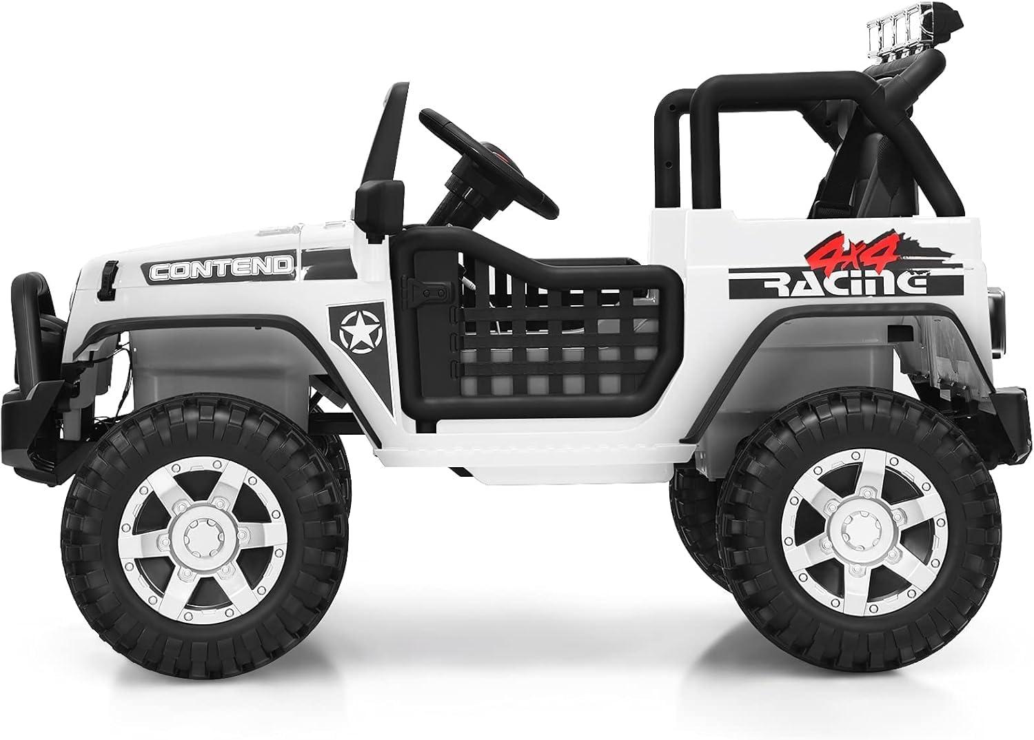 Costway 12V Kids Ride On Truck Remote Control Electric Car with Lights&Music White
