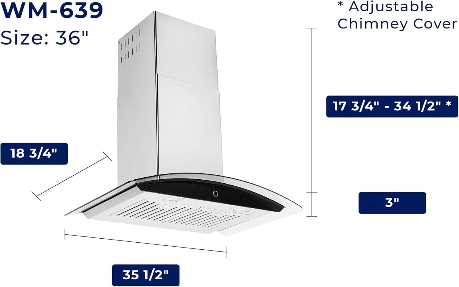 36" Stainless Steel Convertible Wall Mount Range Hood with Charcoal Filter