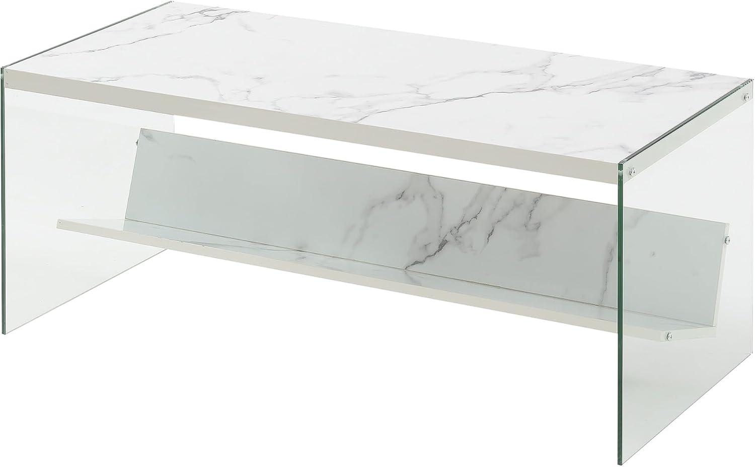 Convenience Concepts SoHo Glass Coffee Table with Shelf , White Faux Marble