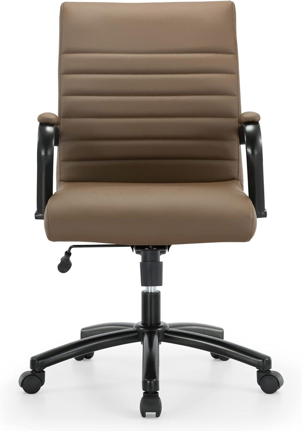 Brown and Black Leather Mid-Back Office Chair with Metal Frame