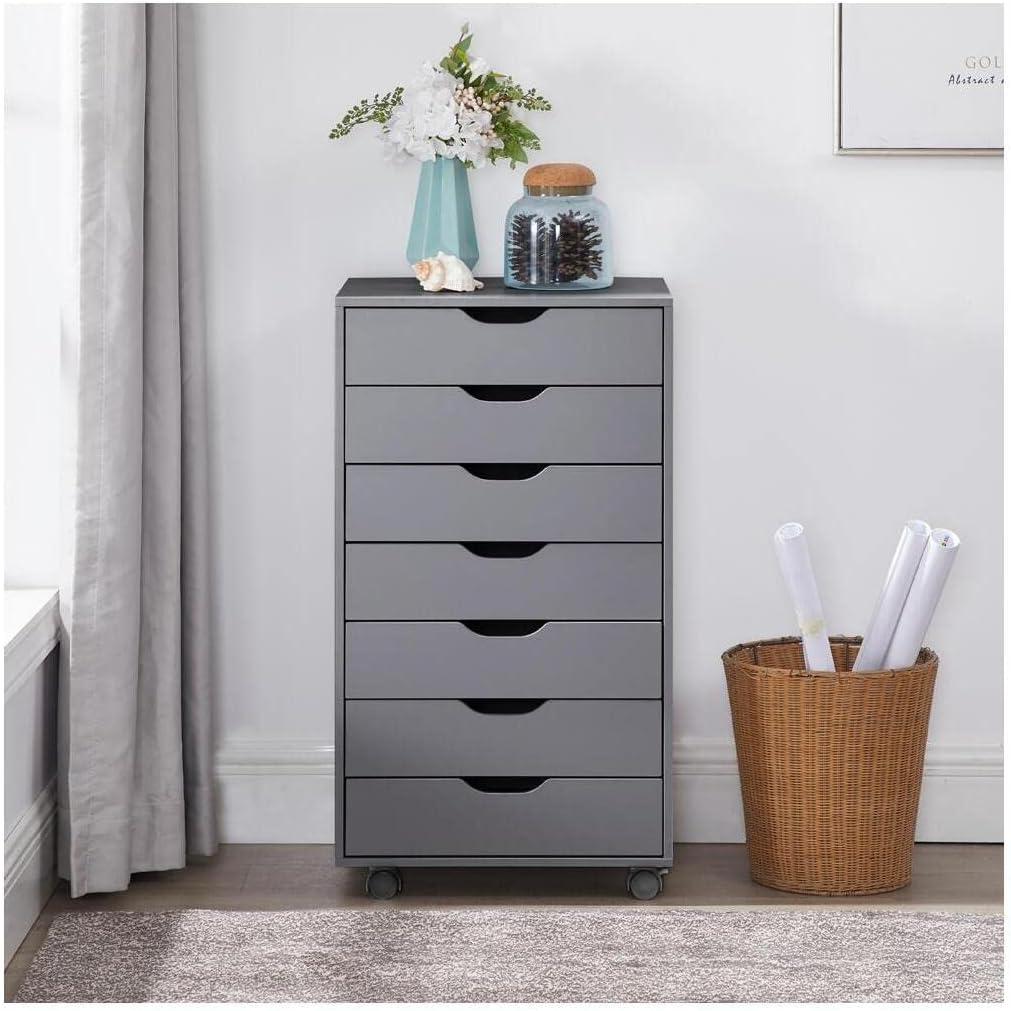 Gray Mobile 7-Drawer Lateral Office File Cabinet