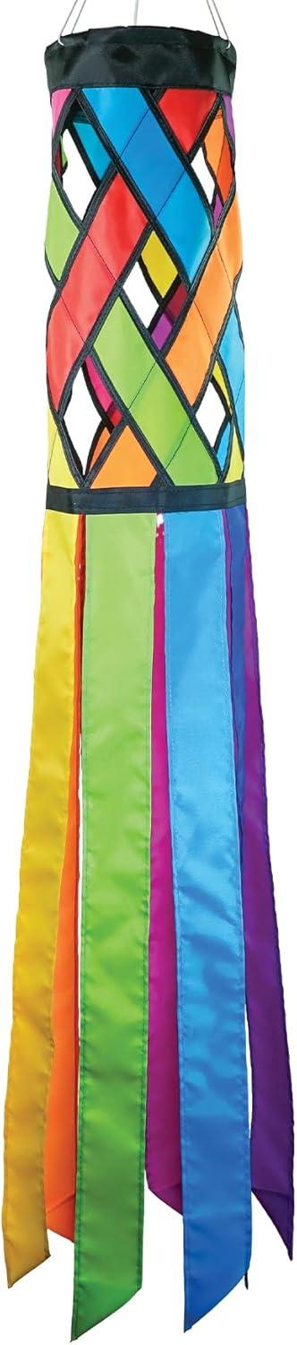 In the Breeze 5209 — Fiesta Diagonal Weave 40-inch Windsock — Colorful Lattice Windsock with Color-Coordinated Tails