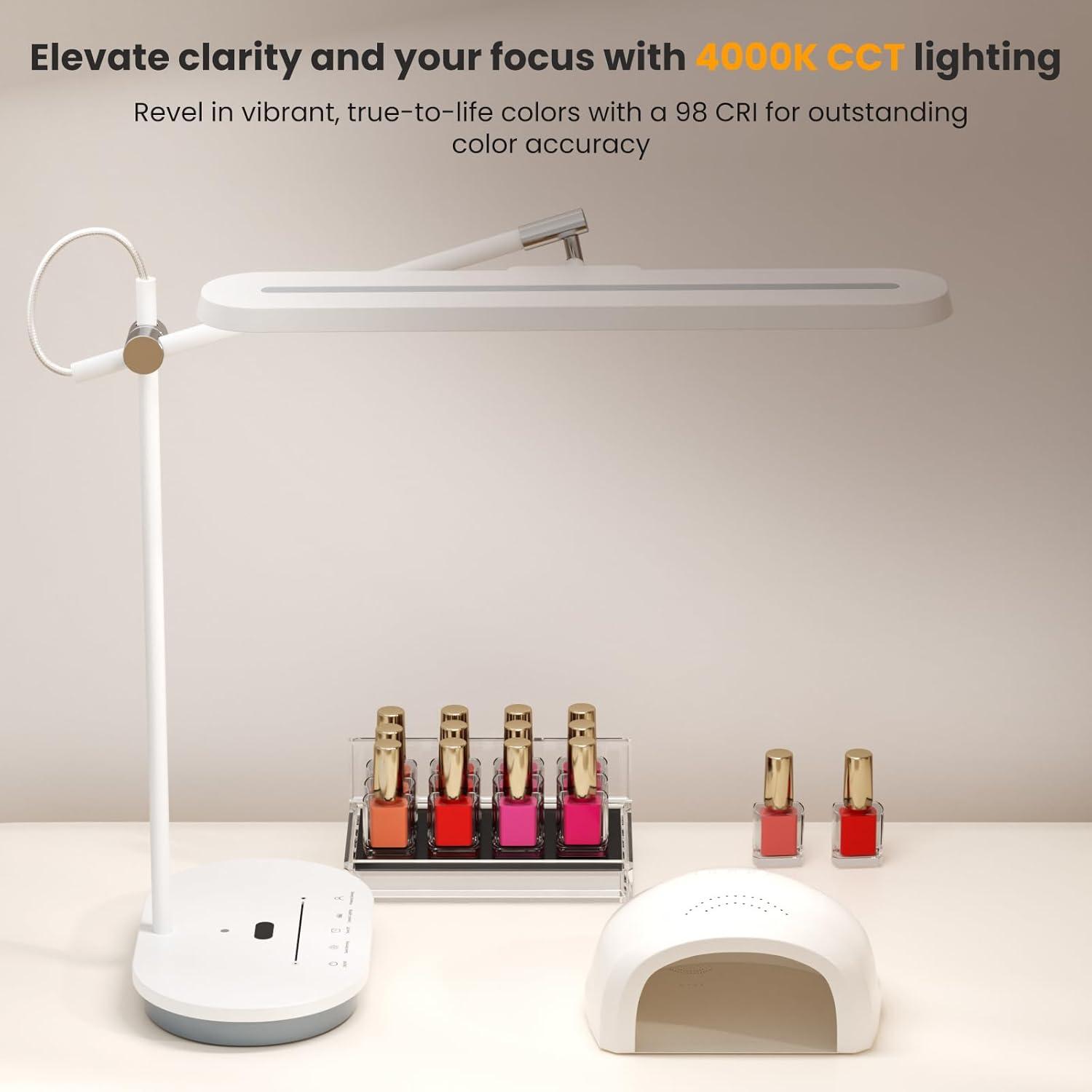 LED Desk Lamp with CRI 98, Advanced Eye-Caring Bright Desk Light for Crafting, Home Office & Kids Studying, Multi-Angle Adjustable, Dimmable Full Spectrum with Touch & Gesture Control