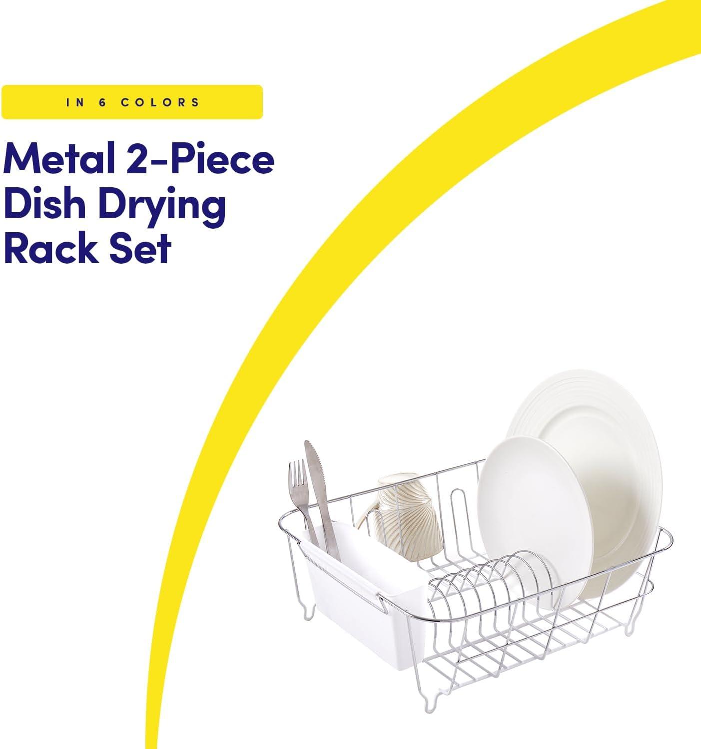 Sweet Home Collection Chrome Plated Steel Small 2 Piece Dish Drainer White