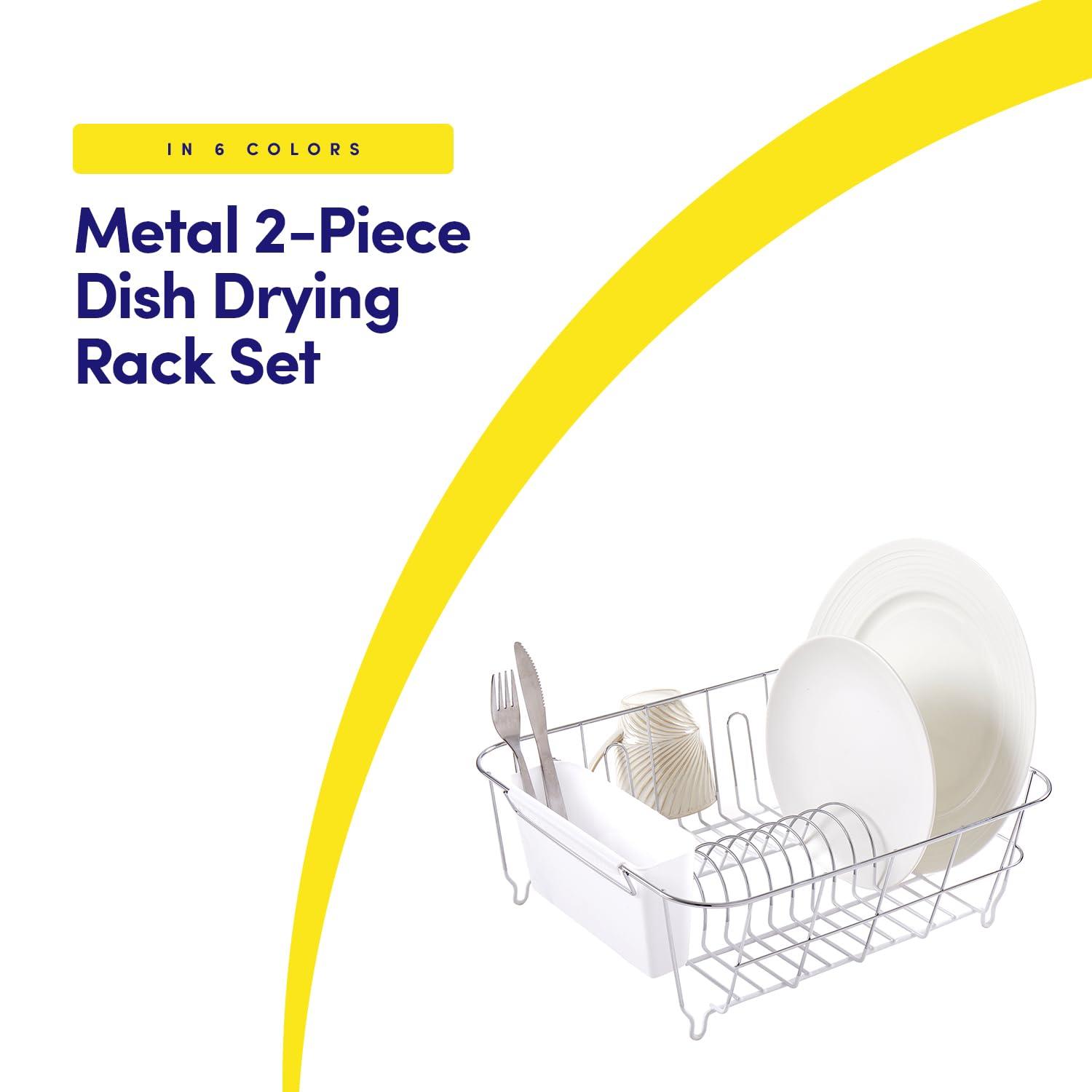 Sweet Home Collection Chrome Plated Steel 2-Piece Compact Dish Drainer with Utensil Caddy