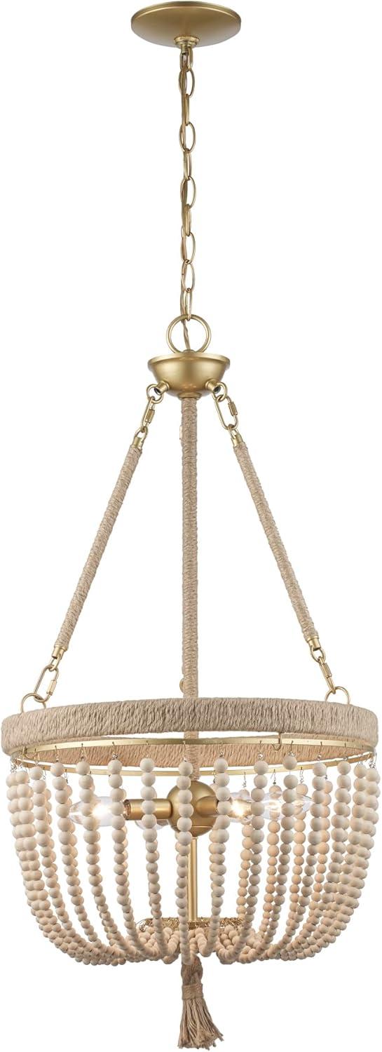 Gold and Jute 18'' Bohemian Bowl Pendant Light