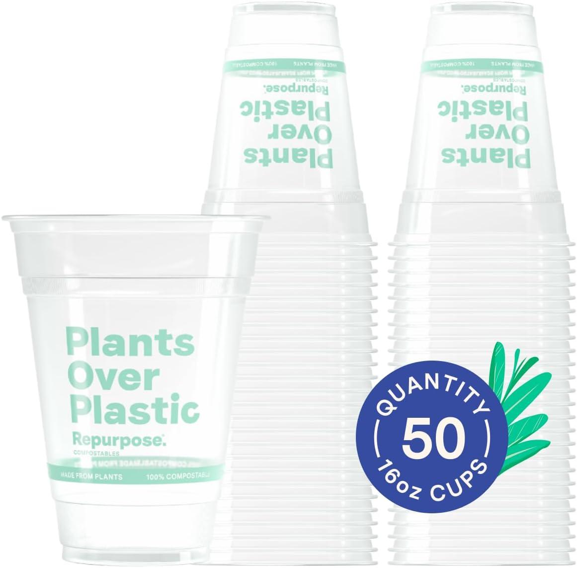 16oz Clear Plant-Based Compostable Cold Party Cups - 50 Pack