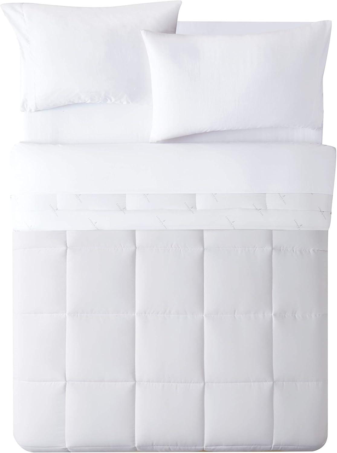 Twin White Reversible Down Alternative Microfiber Comforter Set