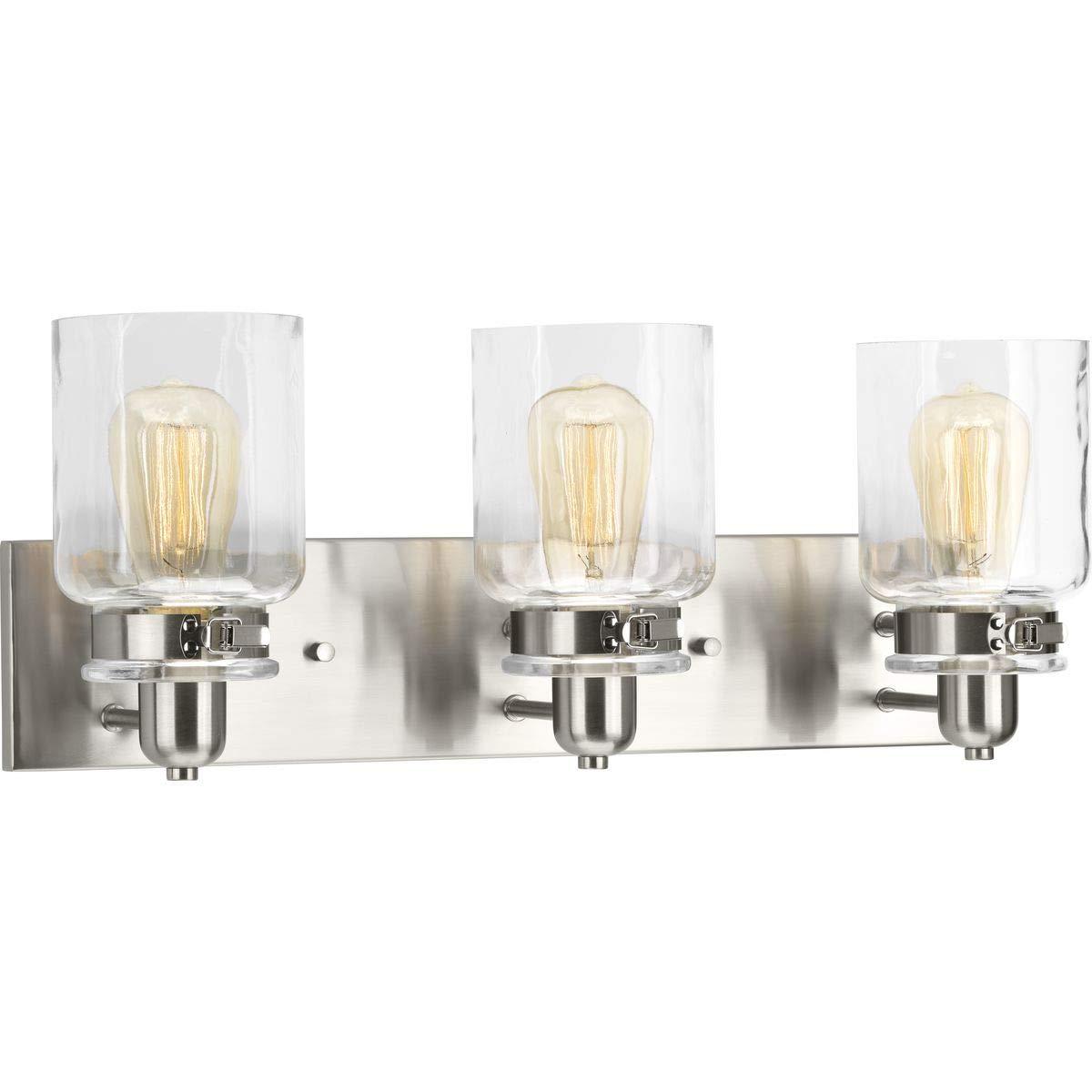 Progress Lighting Calhoun Collection 3-Light Bath & Vanity Wall Light, Brushed Nickel, Clear Glass Shade