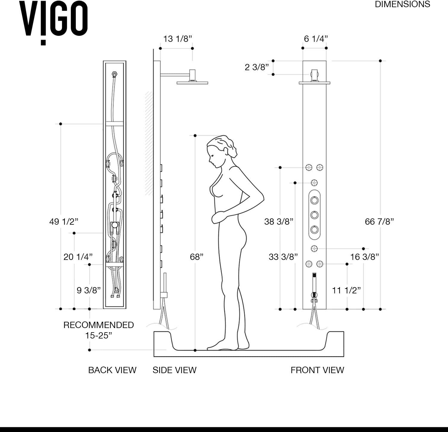 Dilana 67" H X 6" W EZDivert™ 6-Jet Shower System with Hand Shower Wand and Adjustable Shower Head