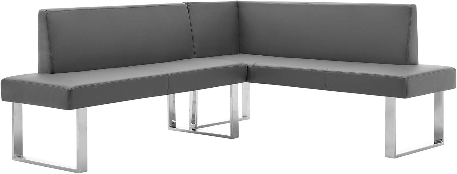 Contemporary Gray Faux Leather Corner Sofa with Chrome Finish