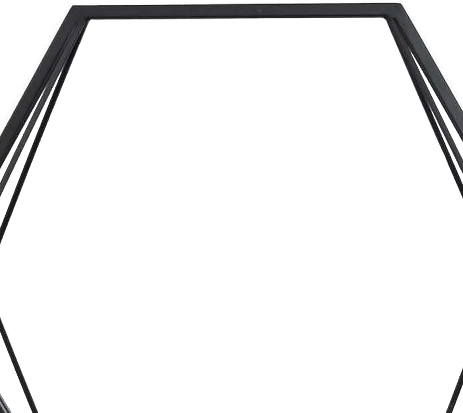 Hexagon Black Metal Frame with Light Brown Wood Shelf Wall Mirror