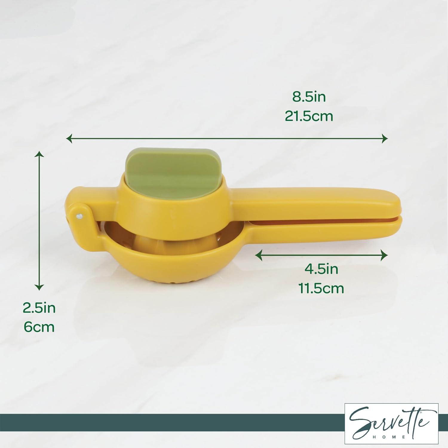 Servette Home Plastic Lemon Squeezer 2-in-1 Manual Juicer, 360° Rotating Design (Yellow)