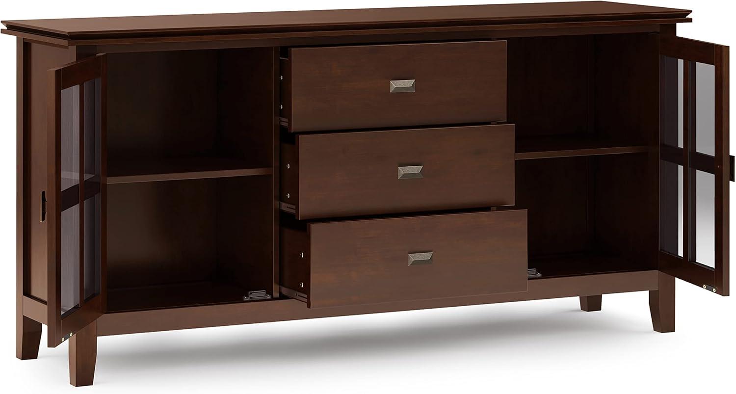 Simpli Home Artisan 60"W Solid Wood Sideboard Buffet with and Tempered Glass Doors and 3 Drawers