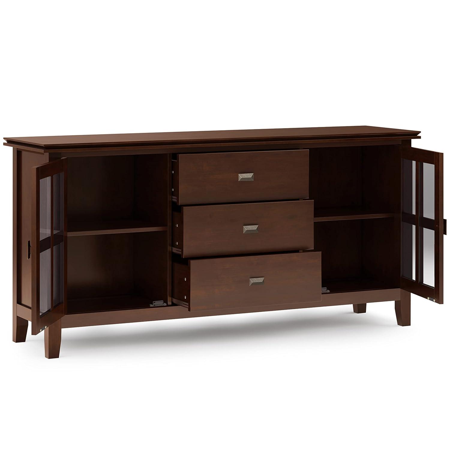 Simpli Home Artisan 60"W Solid Wood Sideboard Buffet with and Tempered Glass Doors and 3 Drawers