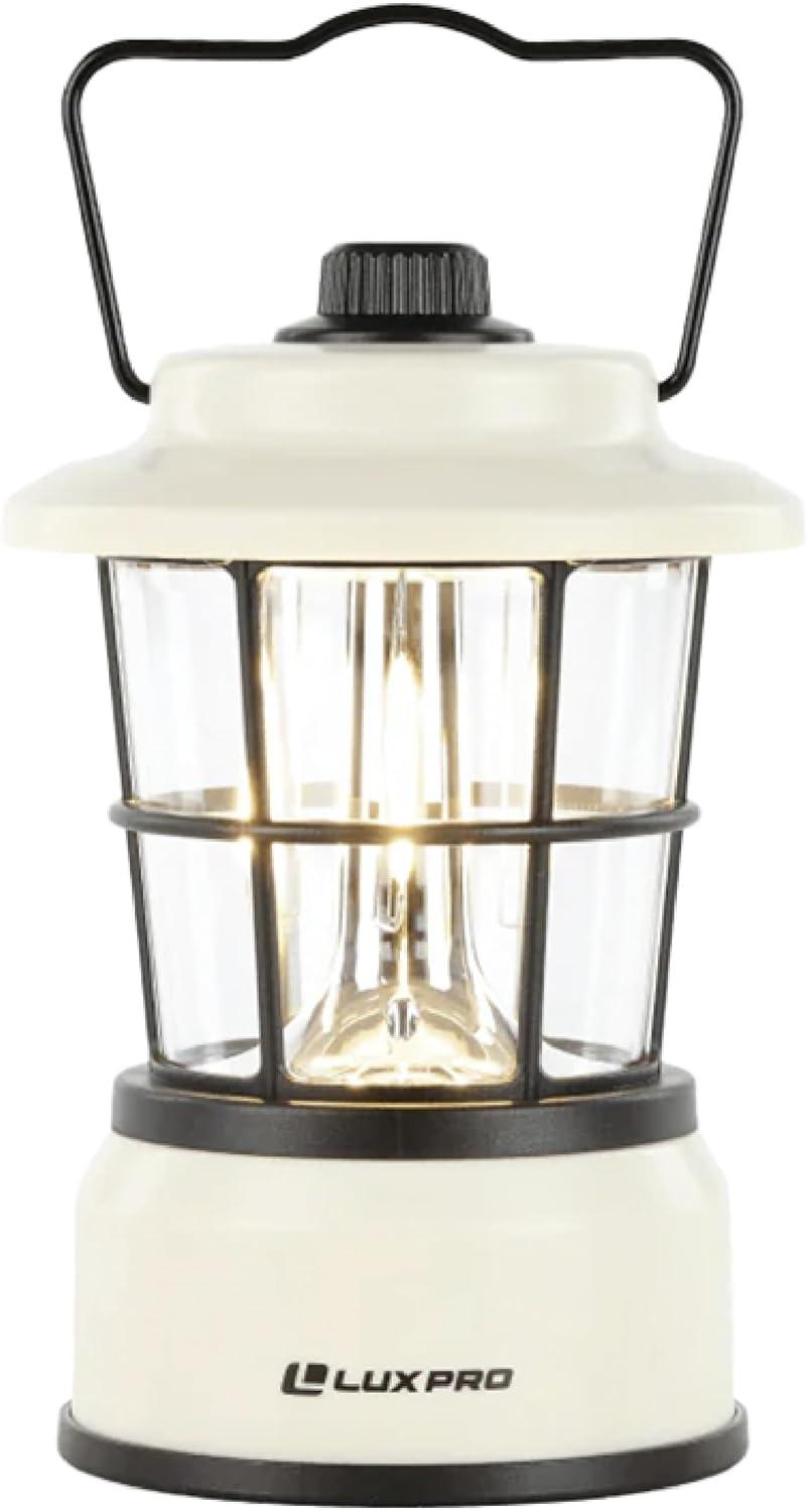 Beige Retro LED Lantern with Metal Hook, Battery-Powered