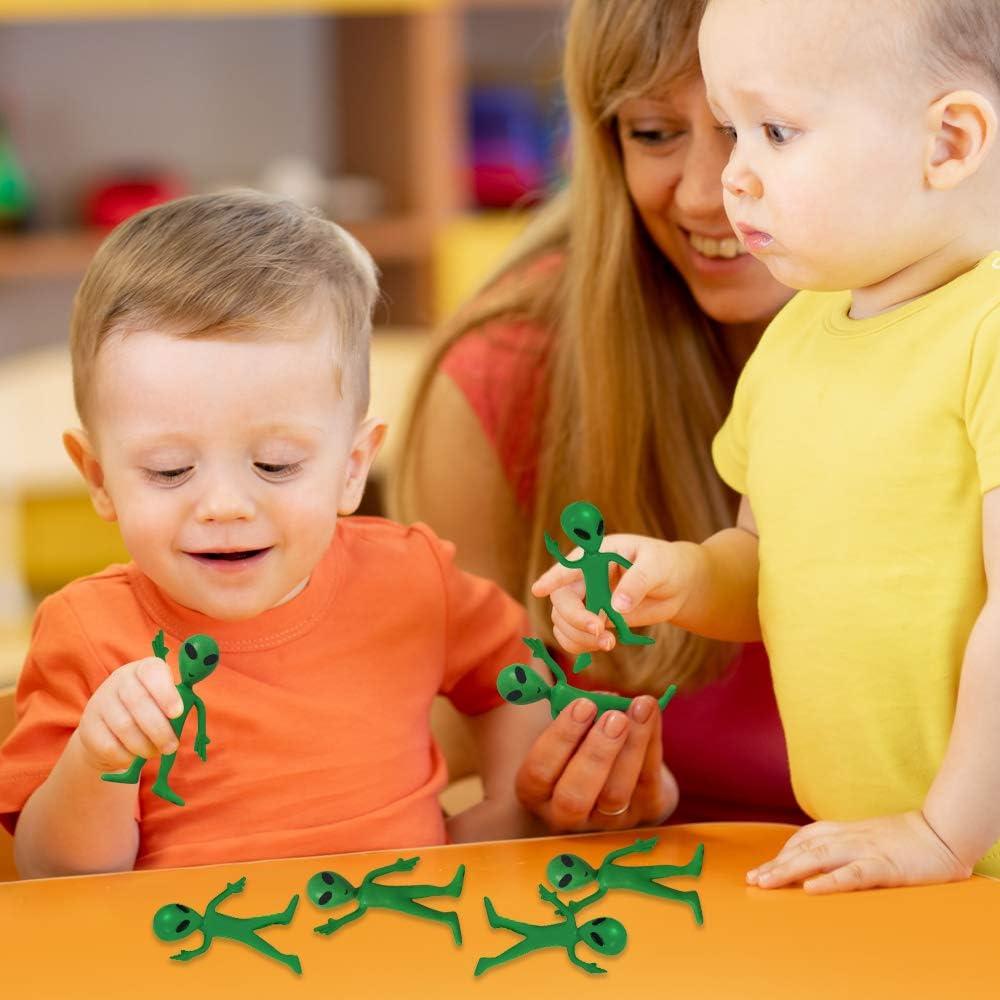 12 Pack- Bendable Rubber Green Aliens (3.75") Action Figures Bendable UFO Aliens Limbs Sensory Stress Relief Fidget Toys. Great Party Favor Trick or Treat Supplies