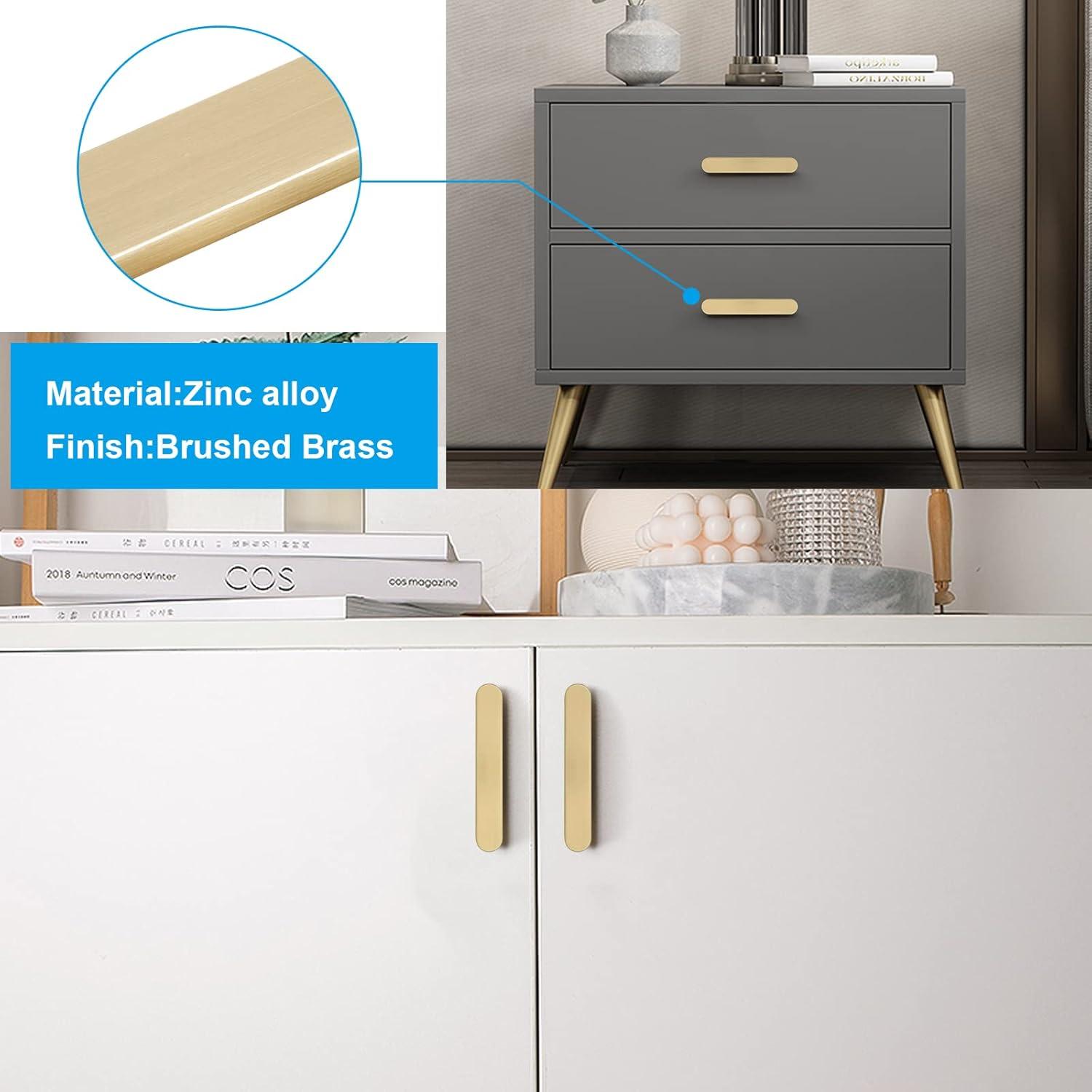2 Pack Brushed Brass Cabinet Handles, 3-3/4" Hole Centers Drawer Pulls Solid Zinc Alloy Cabinet Pulls Furniture Kitchen Cupboard Hardware