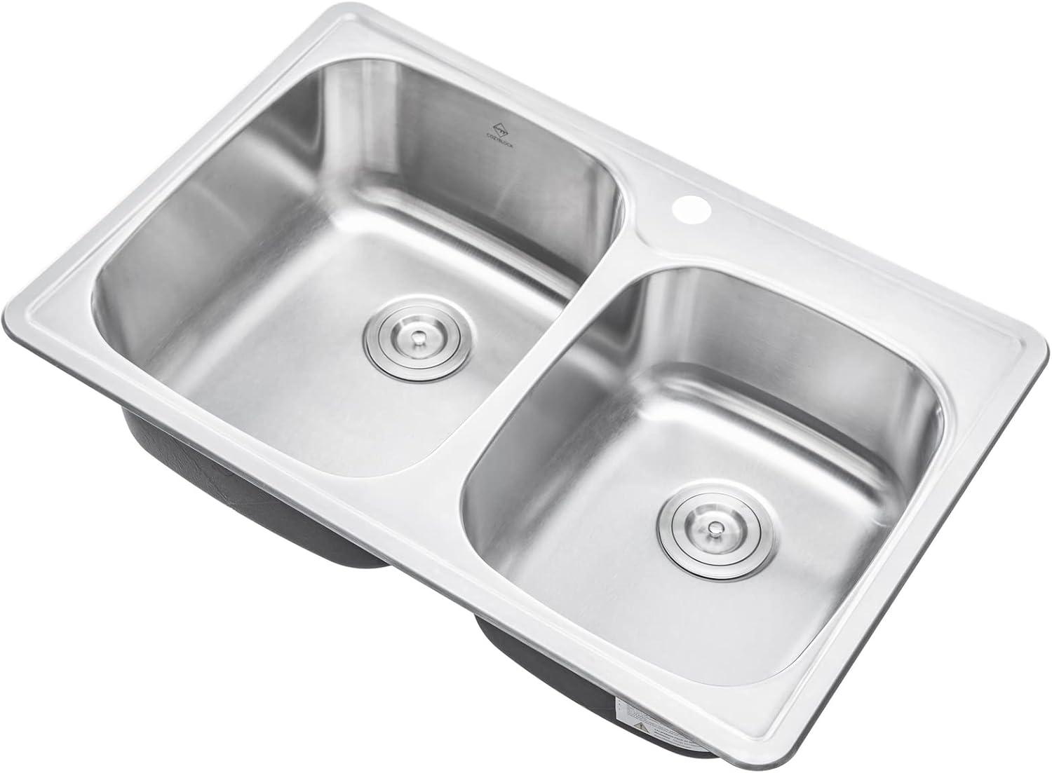 33-Inch Brushed Stainless Steel Double Bowl Kitchen Sink