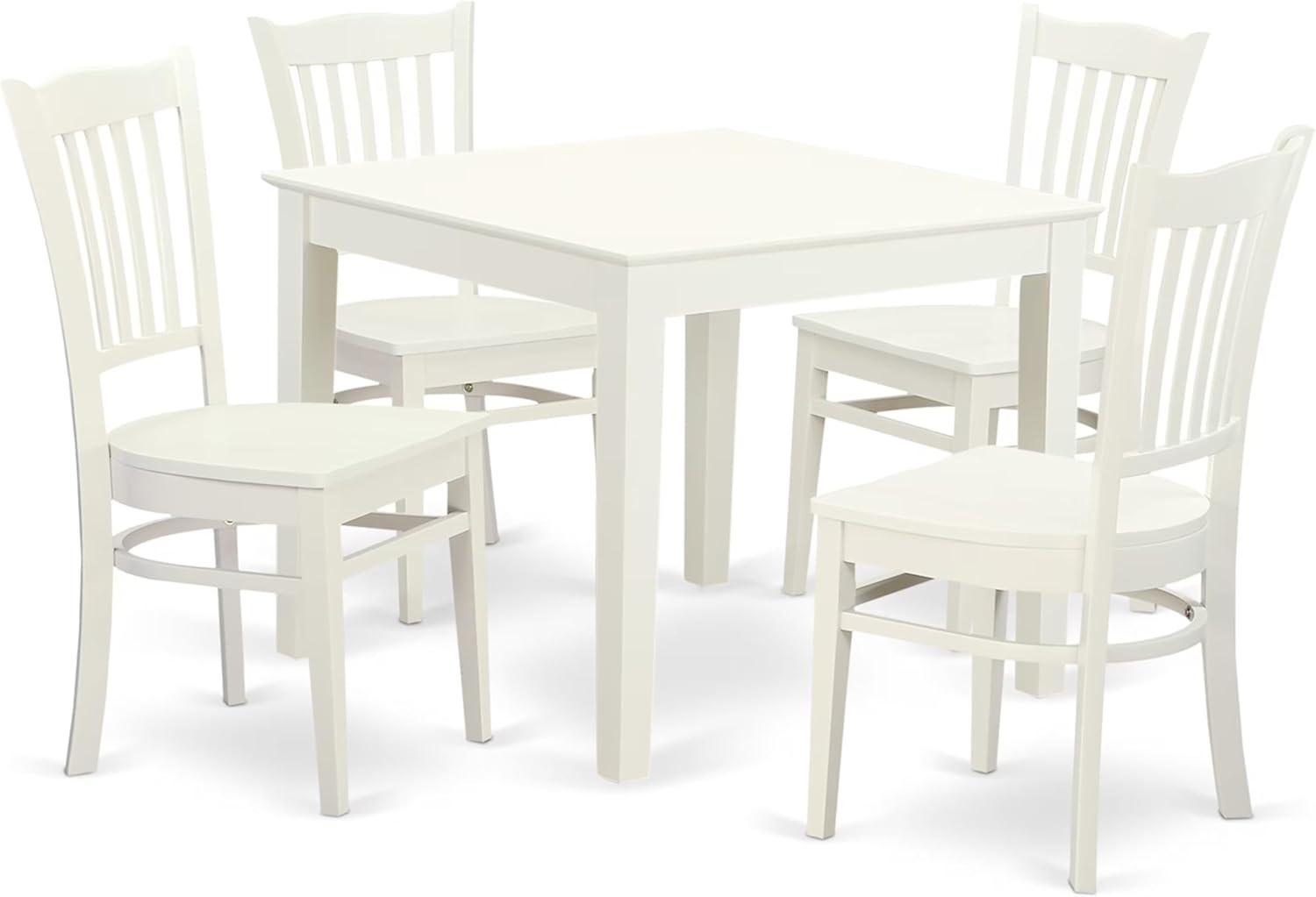 Dining Set - Oxford Kitchen Table & Four Solid Wood Chairs, Linen White - 5 Piece