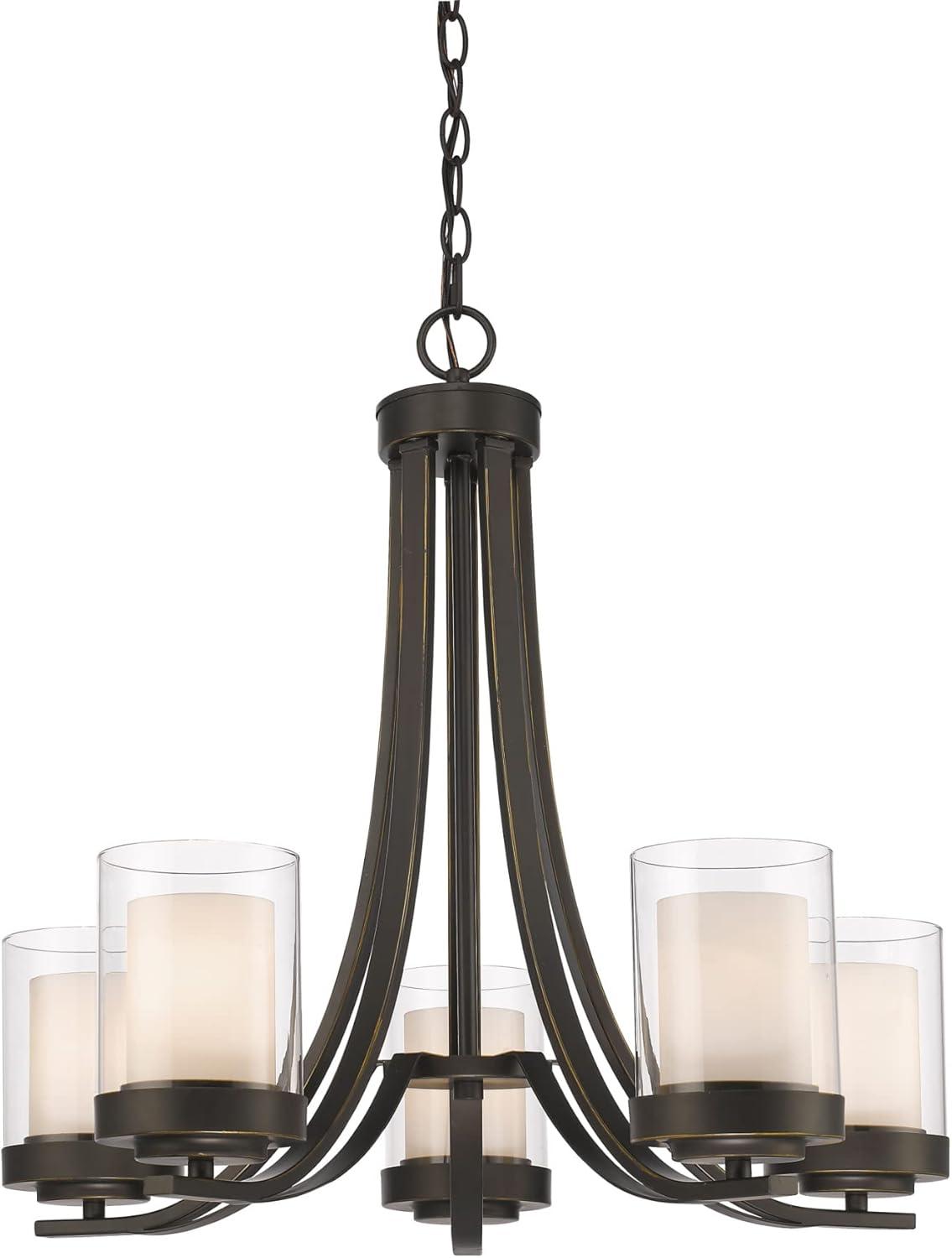 Willow Olde Bronze 5-Light Chandelier with Matte Opal & Clear Glass