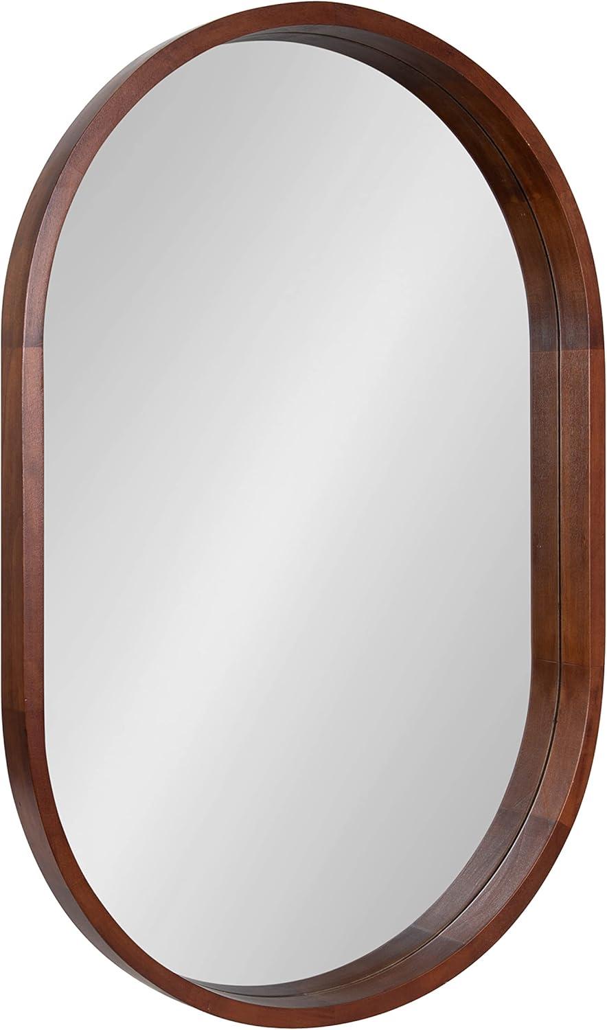 Walnut Brown Capsule Wall Mirror with Poplar Wood Frame, 24x36