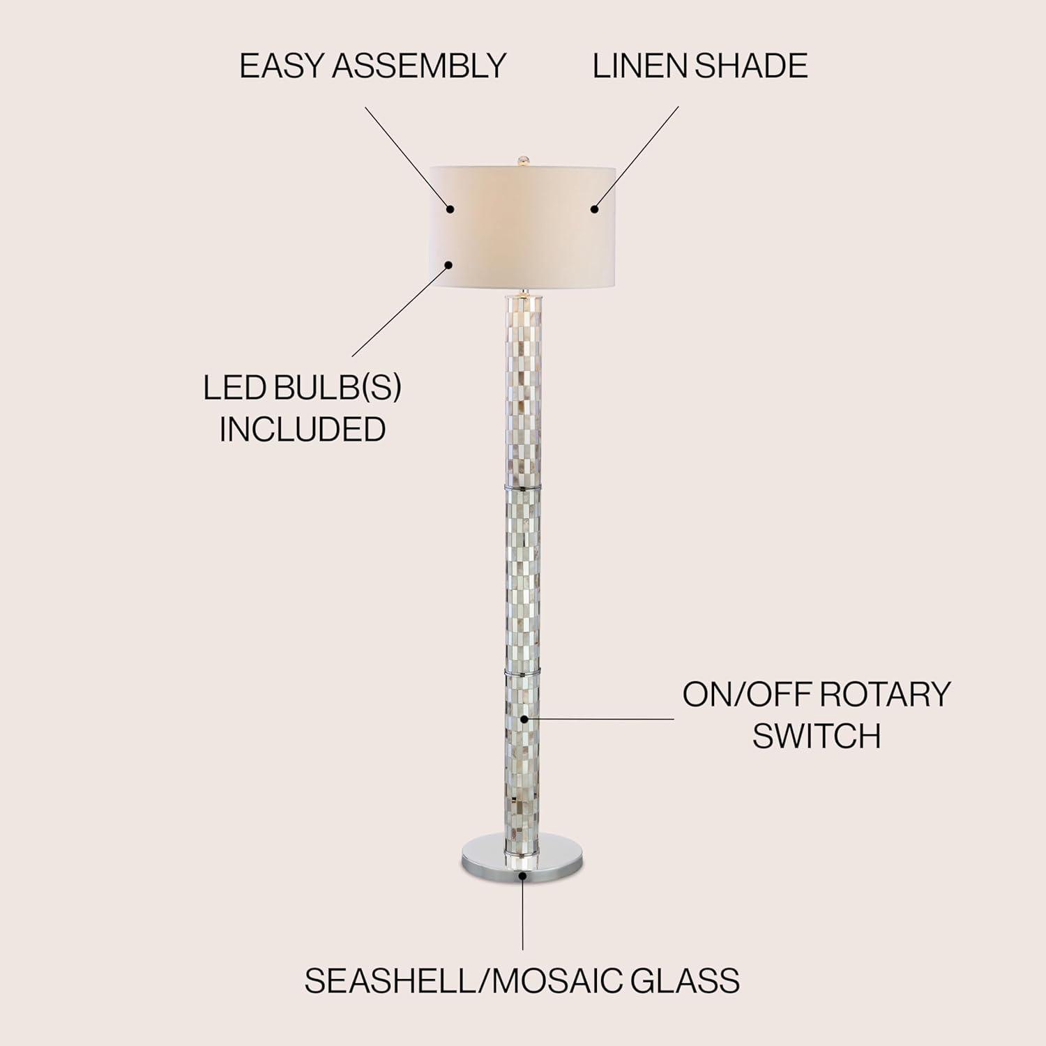 JONATHAN Y JYL1057A Liam 63.5" Seashell Mosaic LED Floor Lamp, Coastal, Traditional for living room, dinning room, bedroom, office Bulb Included, Cream