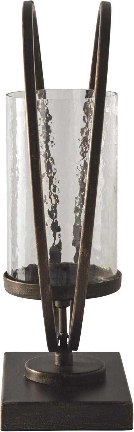 Jalal 14" Antique Gold Waved Glass Candle Holder