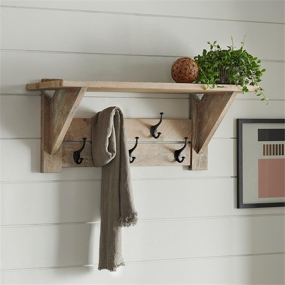 Castleton 40" Driftwood Mango Wood Coat Rack with Shelf