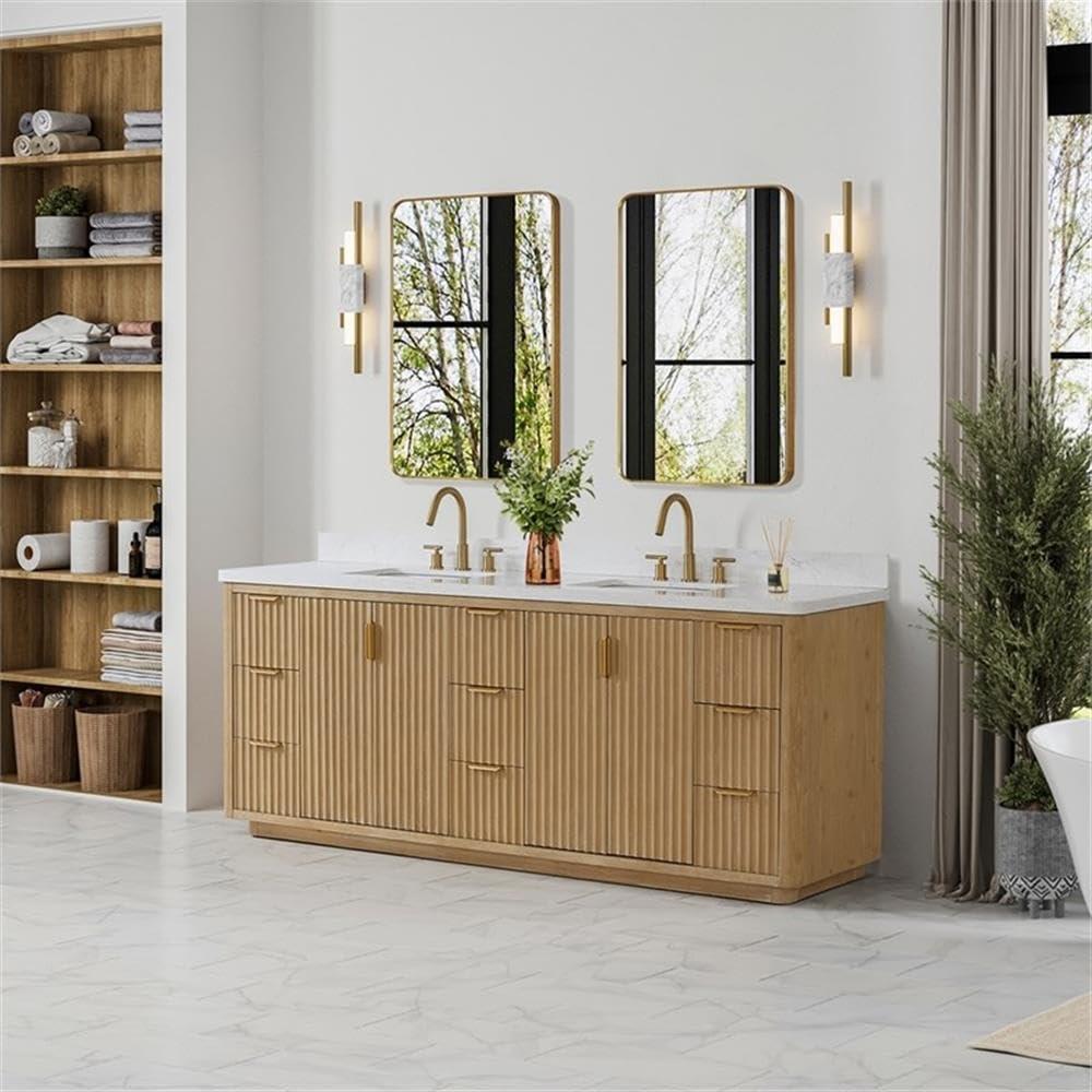 Cadiz 84" Double Bathroom Vanity in Washed Ash Grey w/Lightning White Composite