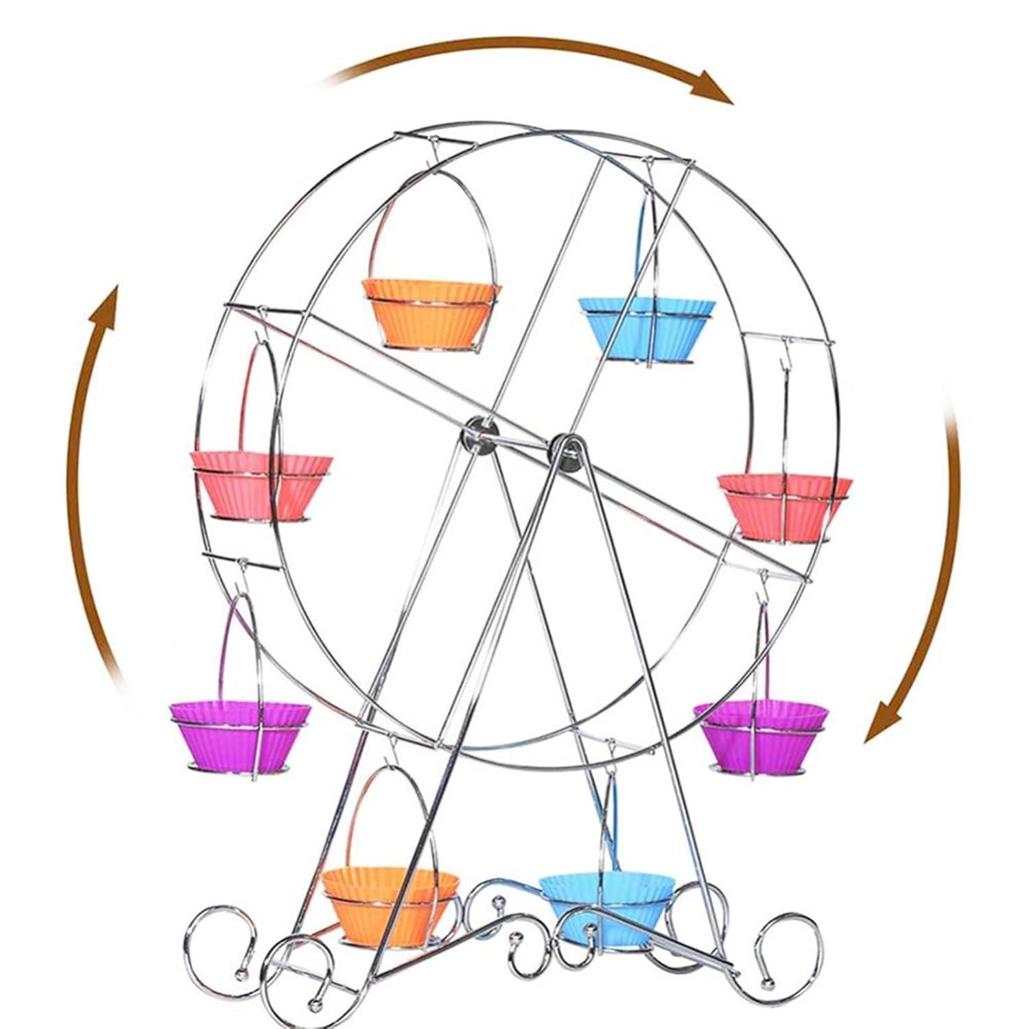ASkinds Ferris Wheel Cupcake Stand Dessert Serving Tray, Ferris Wheel Cupcake Stand for Carnival and Circus Theme Party Wedding Party Furnishing Accessories (Silvery)