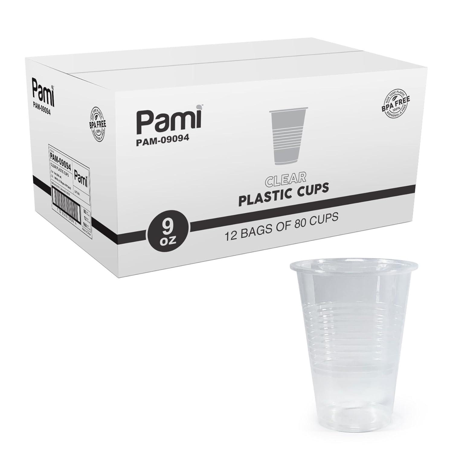 PAMI 9 Oz Clear Plastic Cups for Party Disposable Drinking Cups, 960-Pack