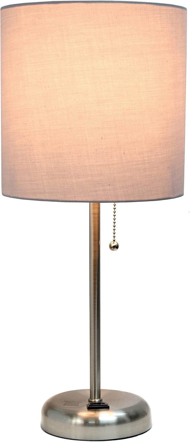 Simple Designs Stick Lamp with Charging Outlet and Fabric Shade, Gray