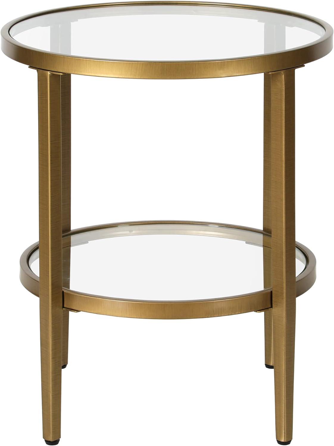 Antique Brass 20" Round Metal and Glass Side Table