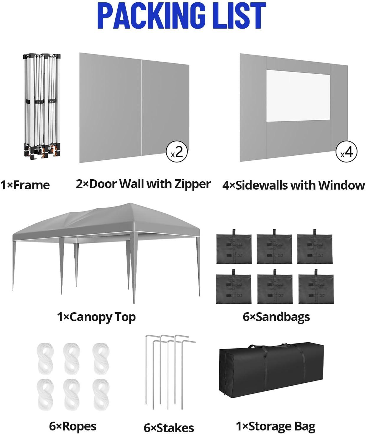 COBIZI 10x20 Heavy Duty Pop up Canopy Tent with 6 sidewalls Easy Up Commercial Outdoor Wedding Party Tents for Parties All Season Wind & Waterproof Gazebo Roller Bag,White(Frame Thickened)