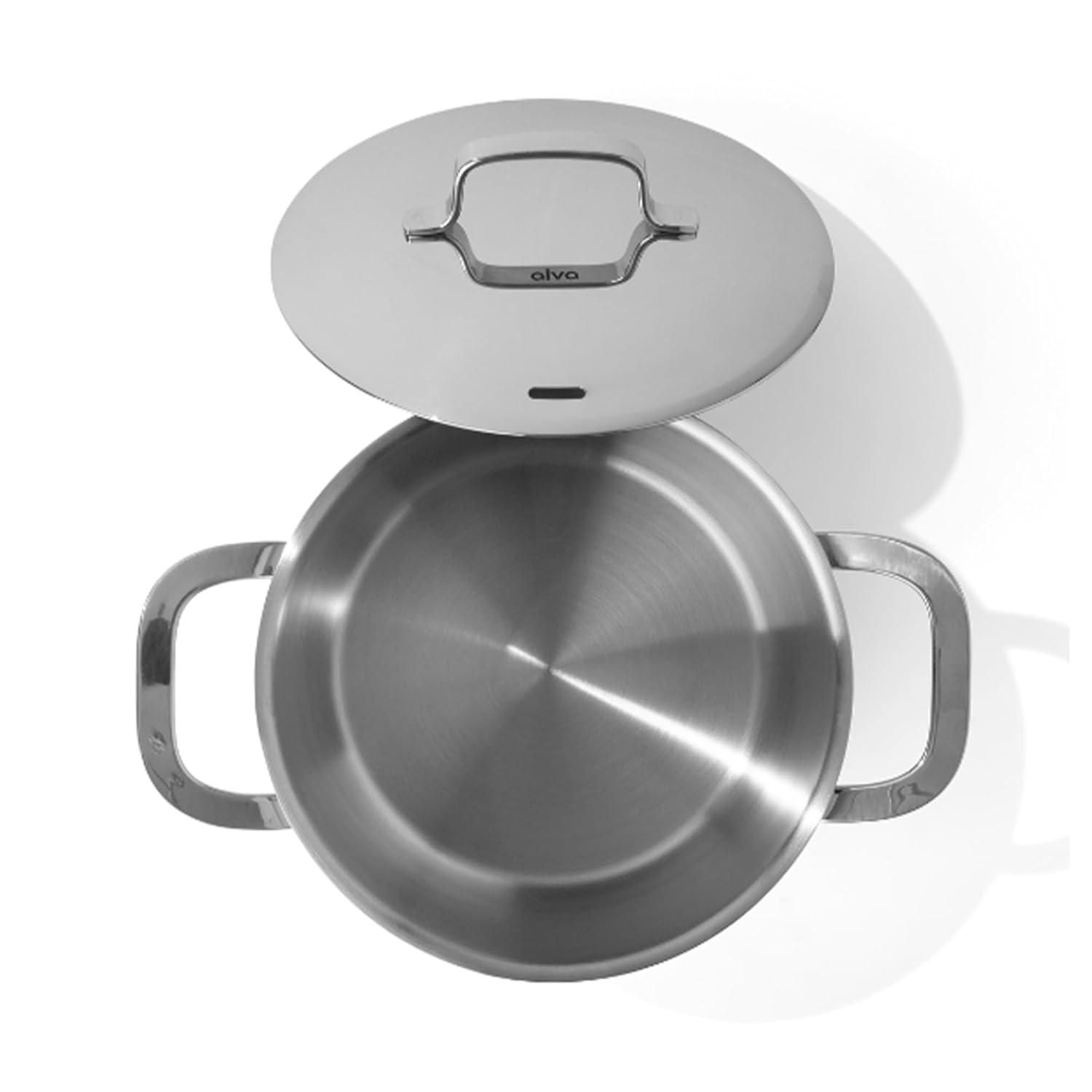 Alva Maestro Stainless Steel Casserole Dish Pot with Lid Non Toxic Soup & Stock Pot PFAS, PFOA & PFTE Free, Kitchen Pot, Pasta Pot, Canning Pot, Induction Safe, Add to Your Pots and Pans Set