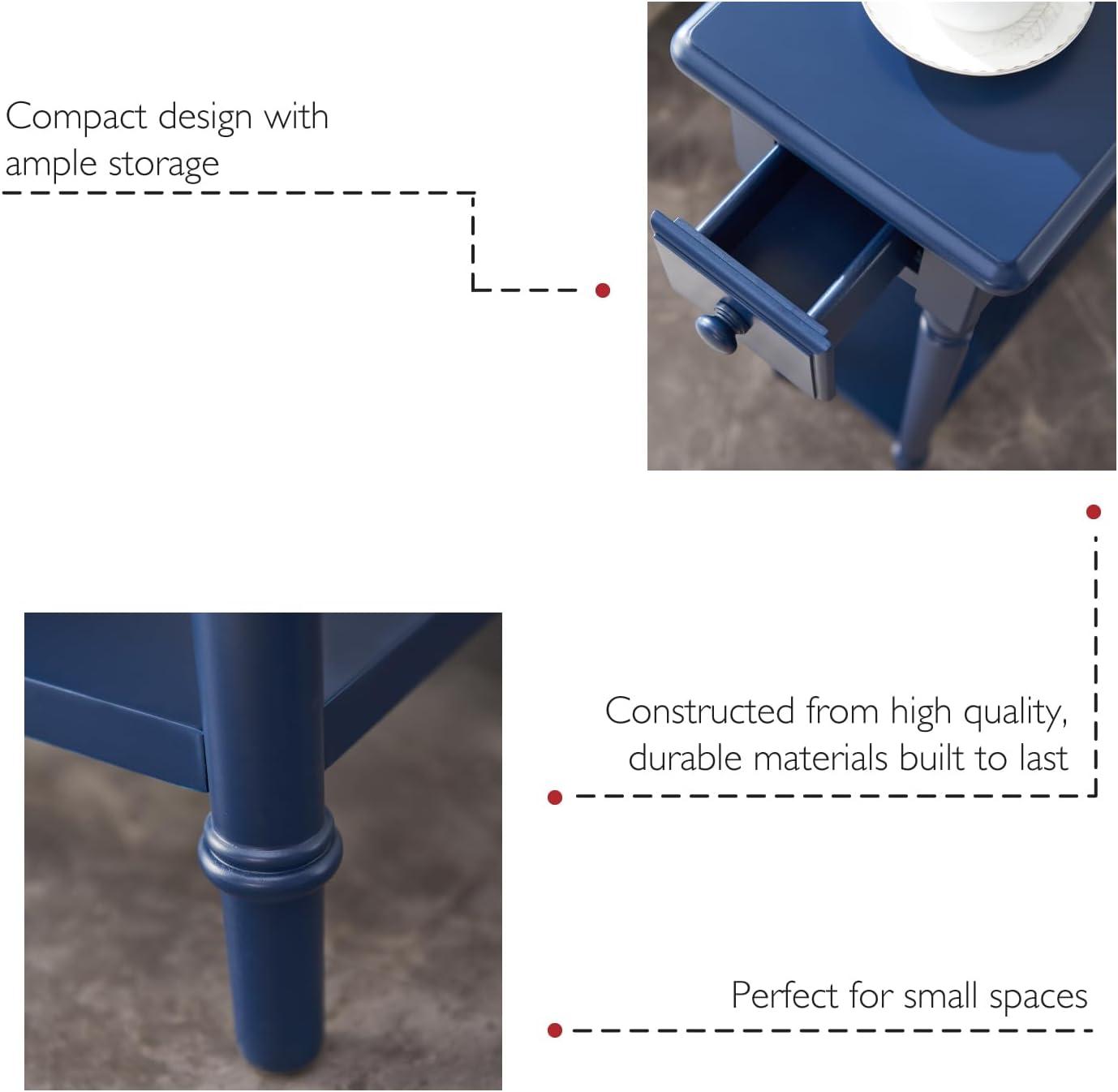 Leick Home 1-Drawer Solid Wood Coastal 10 in. Narrow End Table with Shelf, Navy Blue