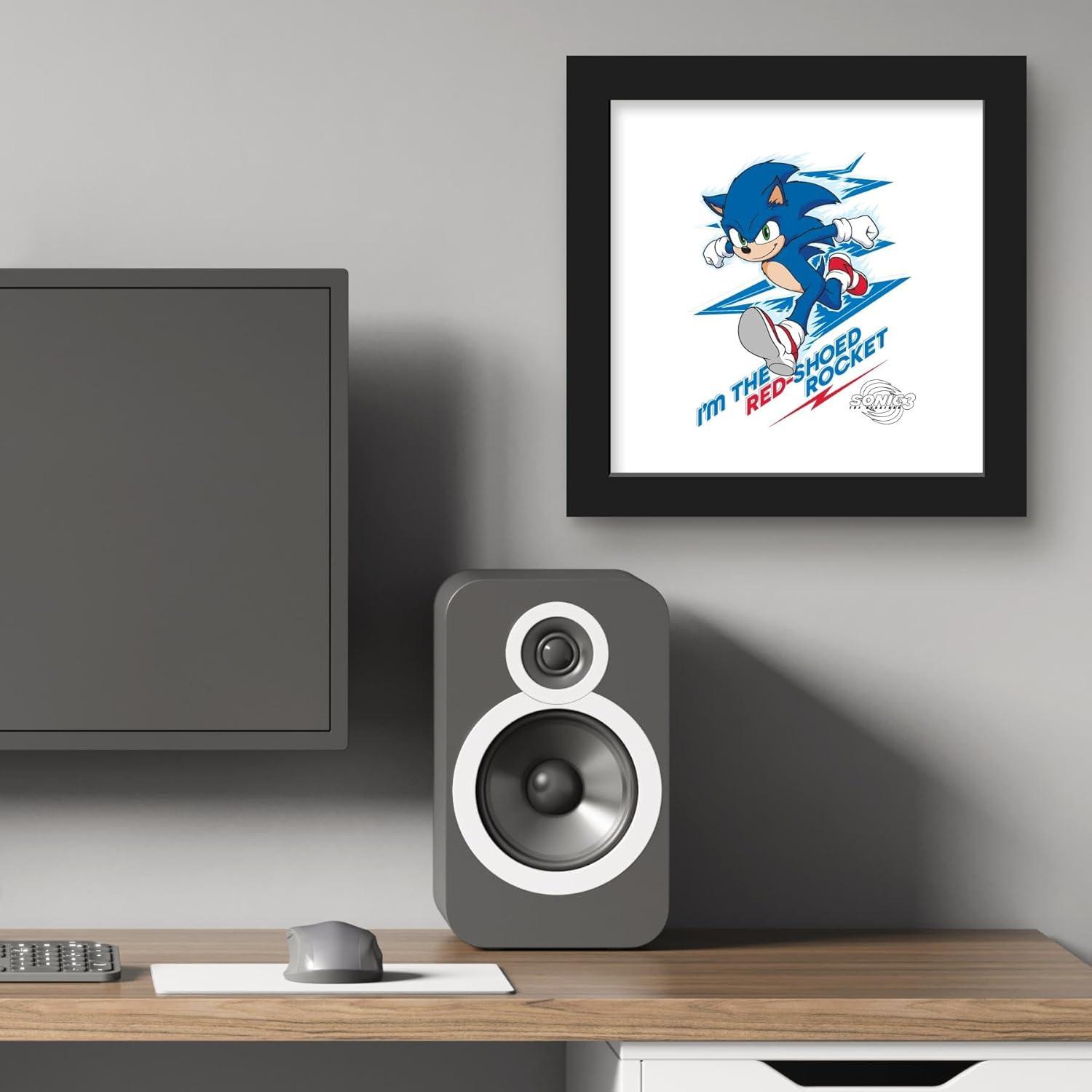 Gallery Pops Sonic the Hedgehog 3 - Sonic the Red-Shoed Rocket Wall Art, Black Framed Version, 12" x 12"