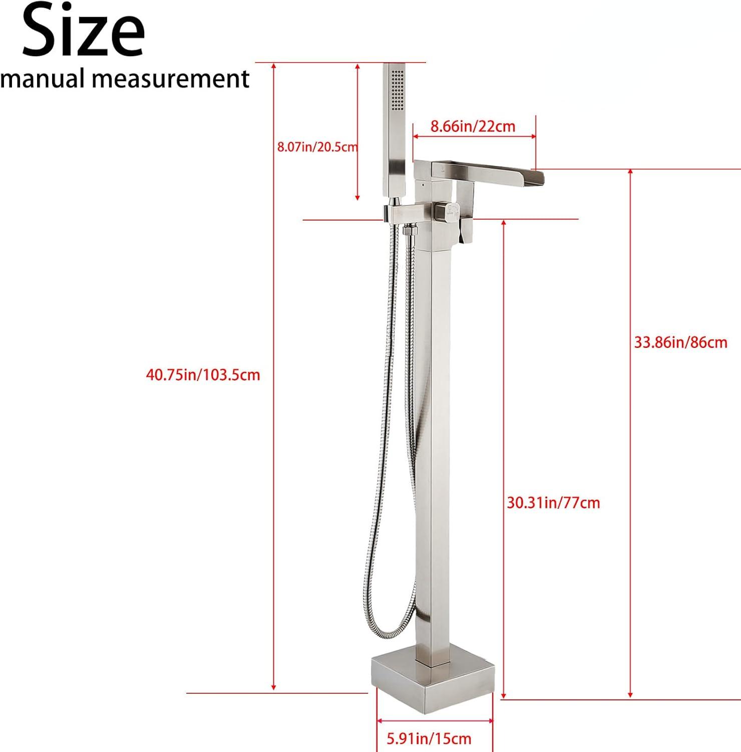 Waterfall Tub Filler Freestanding Bathtub Faucet Floor Mount Brass Single Handle Bathroom Faucets with Hand Shower