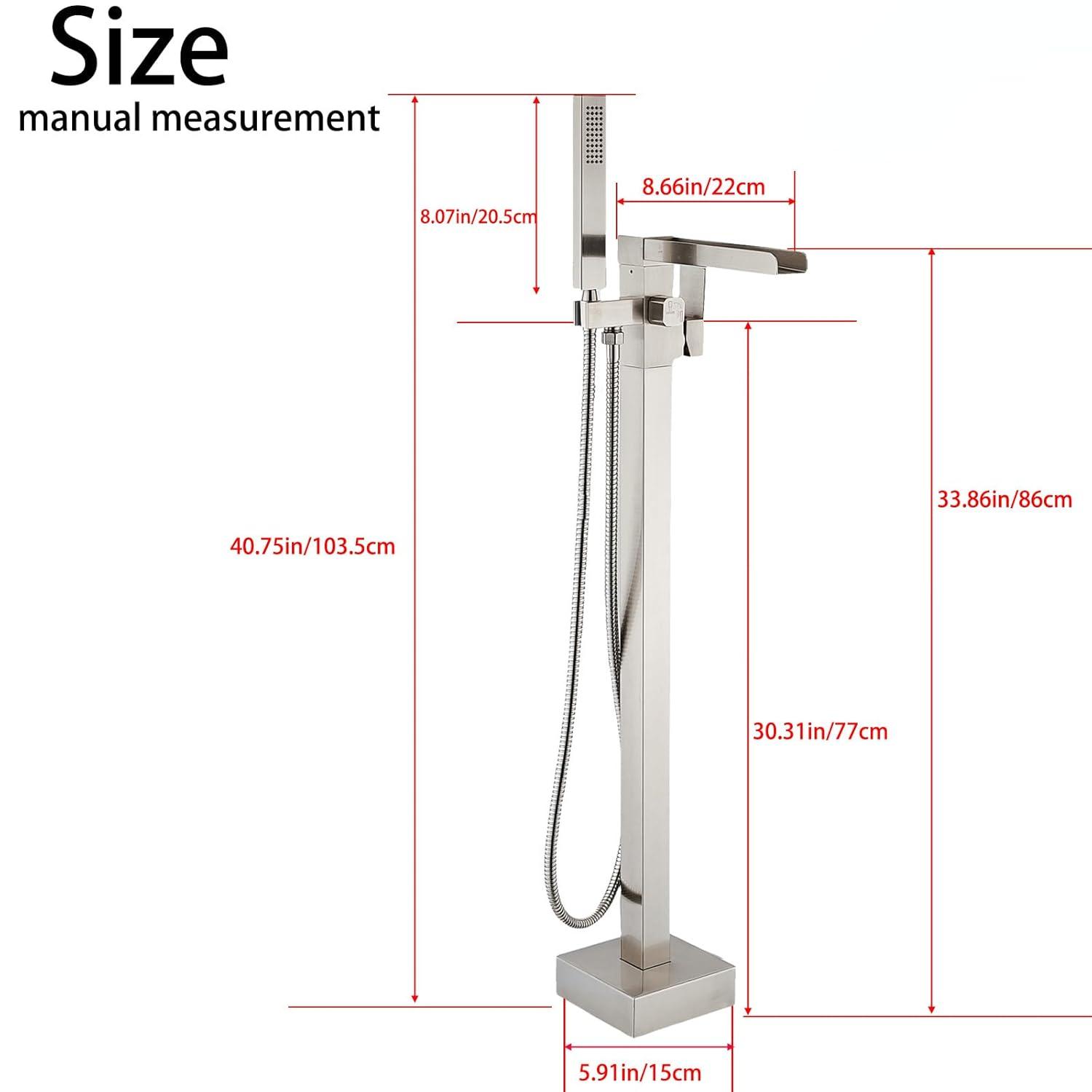 AlenArtWater Waterfall Tub Filler Freestanding Bathtub Faucet Floor Mount Brass Single Handle Bathroom Faucets with Hand Shower 93-LJQKCZ