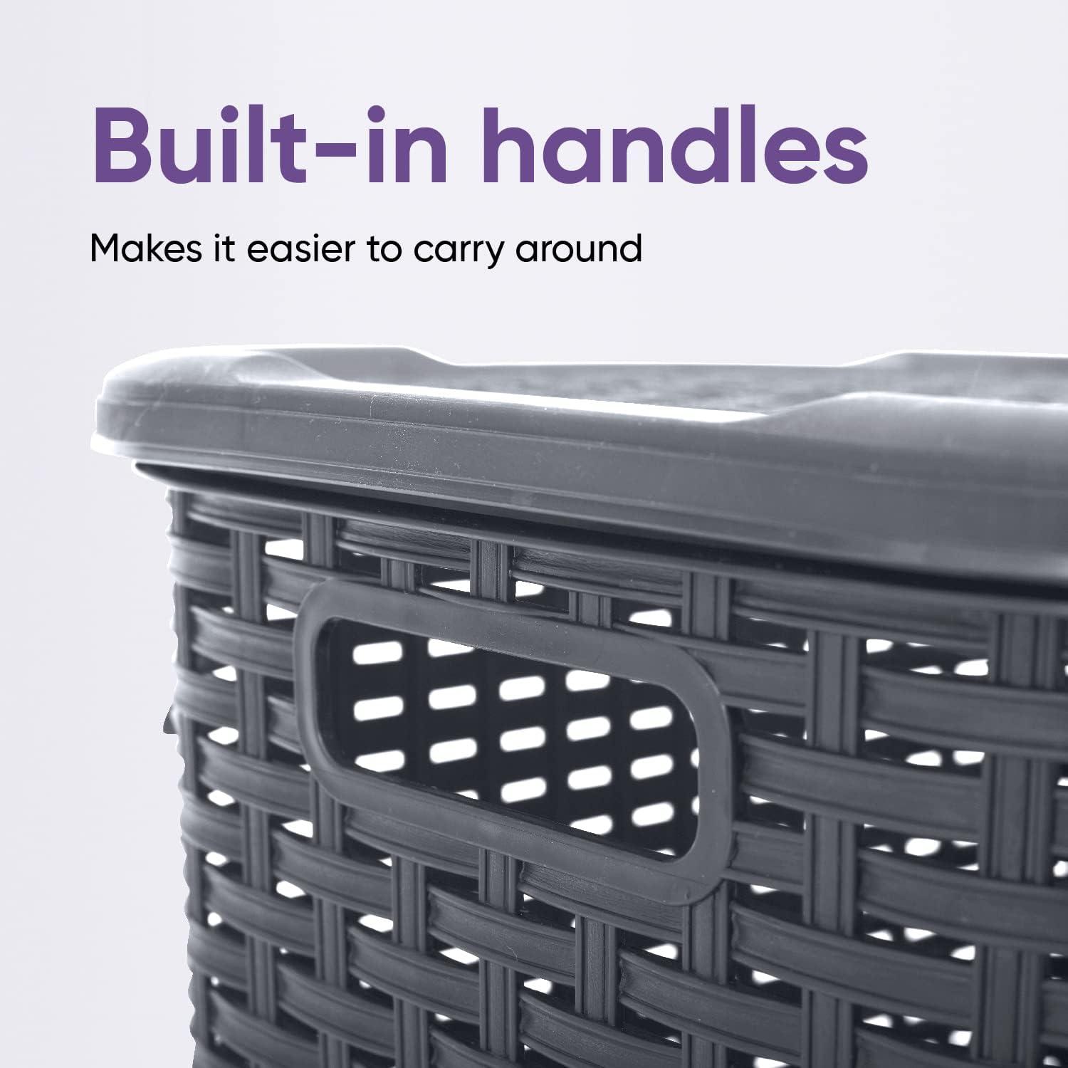 Laundry Basket, Laundry Hamper with Lid, Large 60-liter Wicker Style Hamper with Cutout Handle, to Storage Dirty Clothes in Washroom, Bathroom, Bedroom, or Dorm Room, Grey Color. By Superio