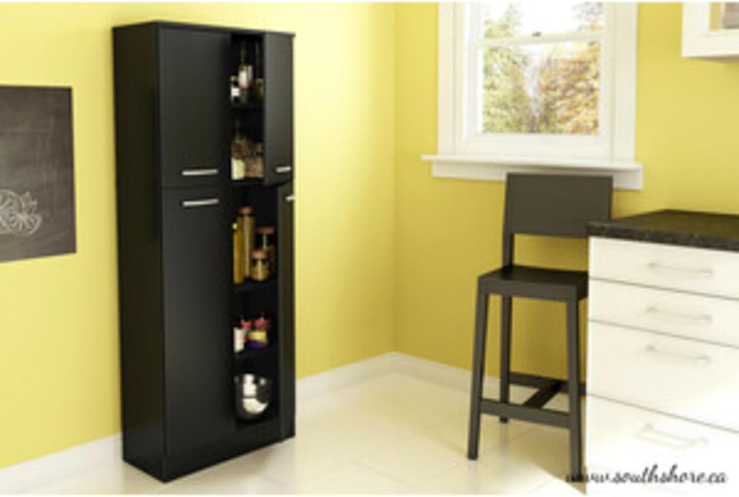 Pure Black Tall 4-Door Kitchen Storage Pantry