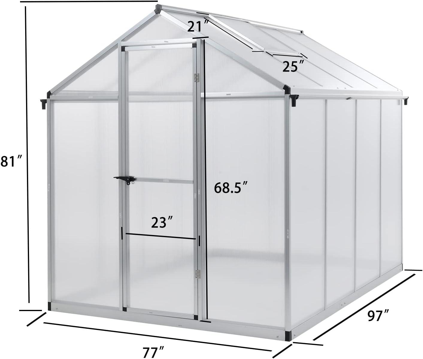 6' x 8' Clear Polycarbonate Greenhouse with Aluminum Frame