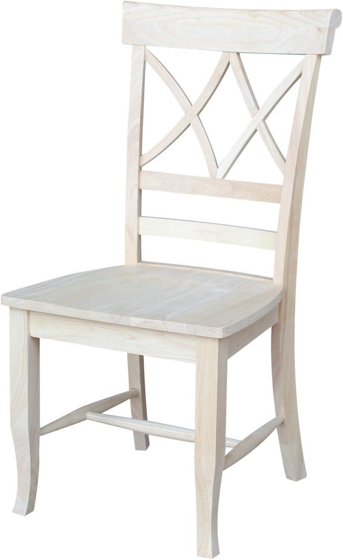 Set of Two White Wood Lattice Dining Chairs