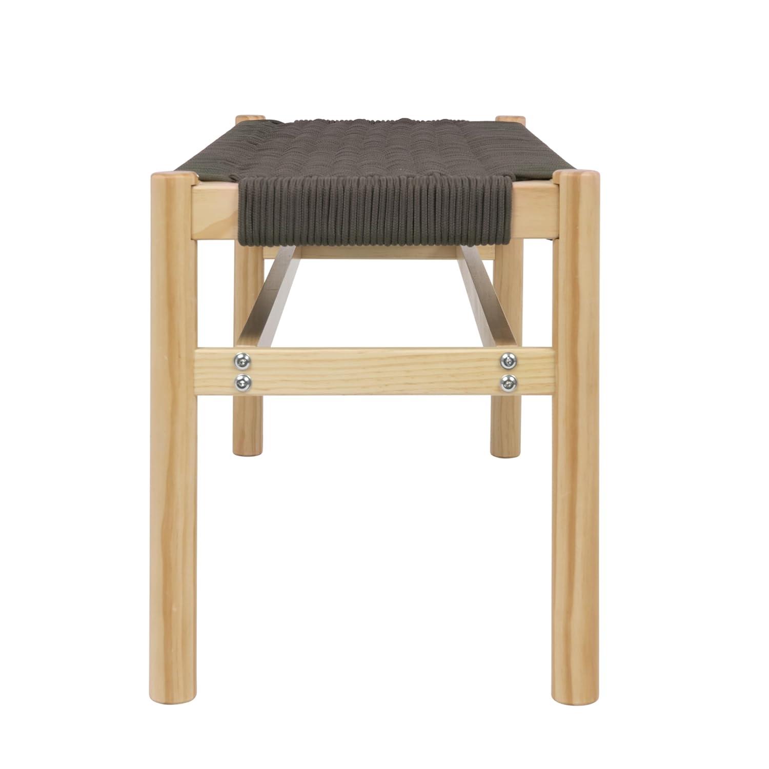 Storied Home Fernway Solid Wood and Woven Rope Entryway Bench Moss Green: Pine Frame, Cotton Upholstery