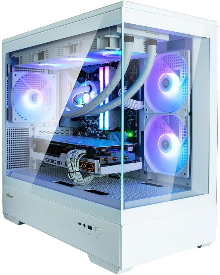 White Micro-ATX Gaming PC Case with ARGB Fans and Glass Panels