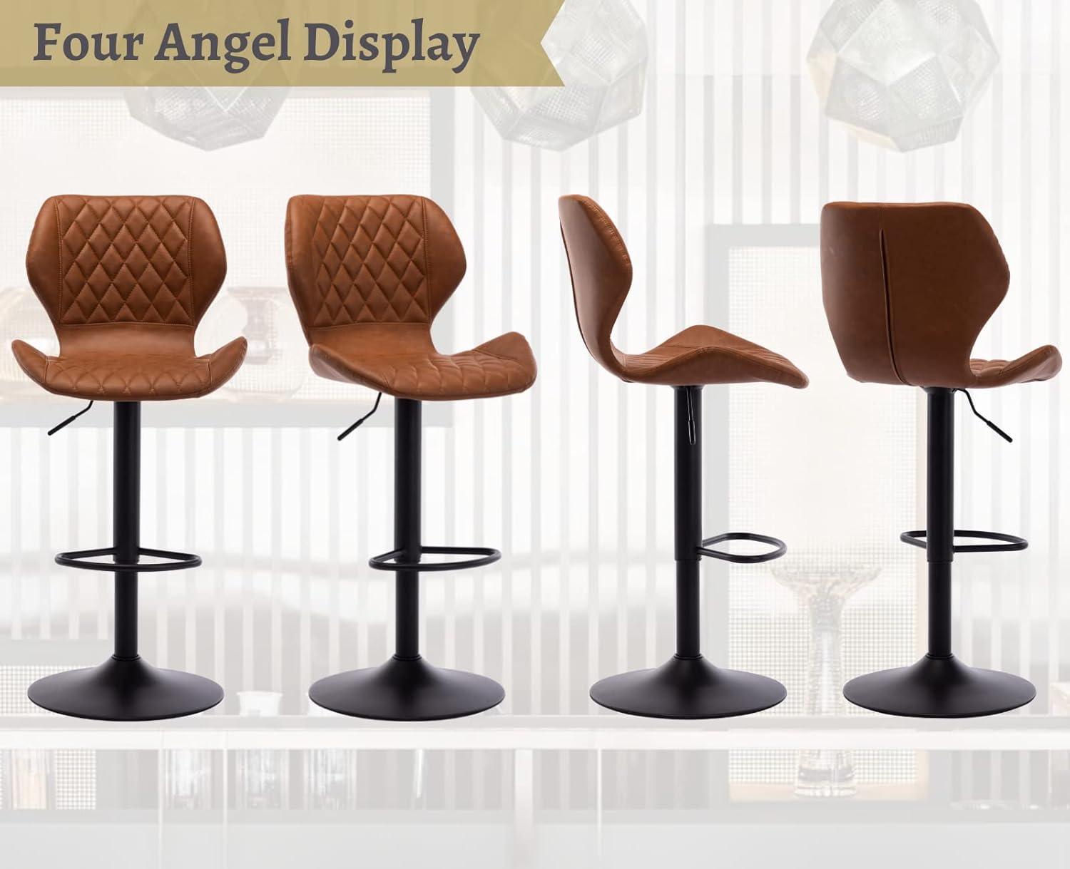 Afuhokles Set of 4 PU Leather Bar Stools Kitchen Dining Bar Chairs Rustic Low Back Brown